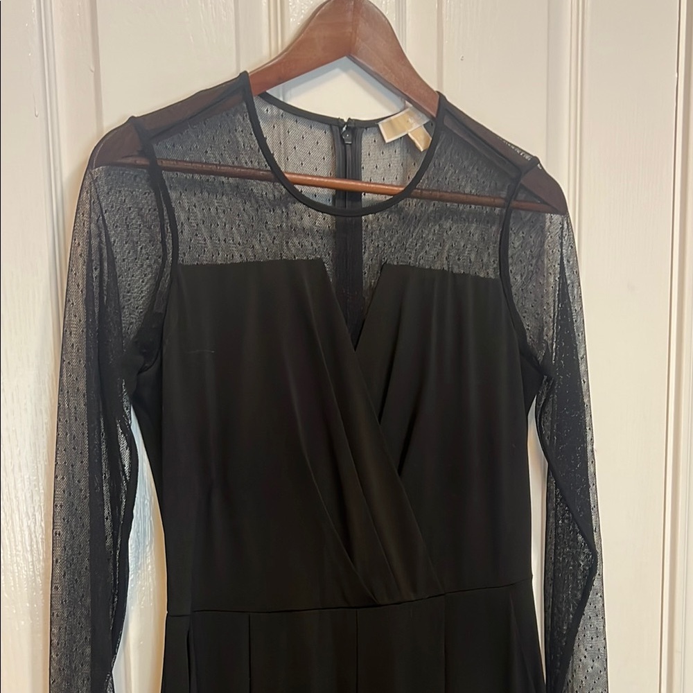 Michael Kors Black Long-Sleeve Sheer Yoke Jumpsuit